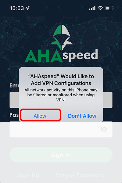 AHAspeed ios install custom enterprise app, step5 - allow add VPN Configurations